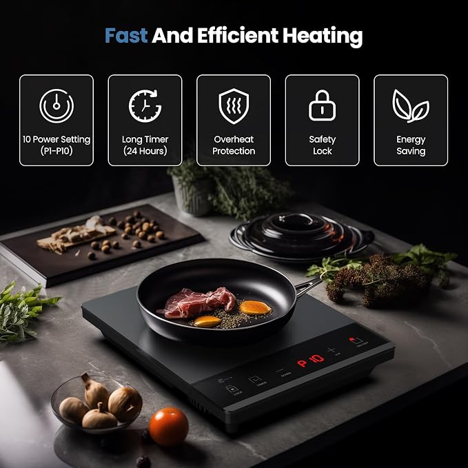 Electric Hot Plate Single Burner Portable Ceramic Cooktop For Cooking Ultra-thin Electric Stove Infrared Burner Cooker,24-Hour Timer Child Safety Lock,Compatible With All Cookware 1800W