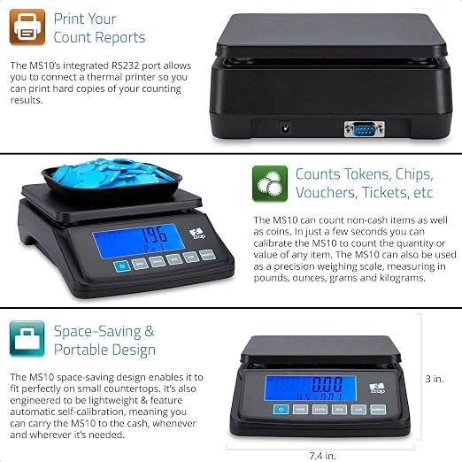 ZZap MS10 Coin Counting Scale - Money Cash Currency Weighing Machine