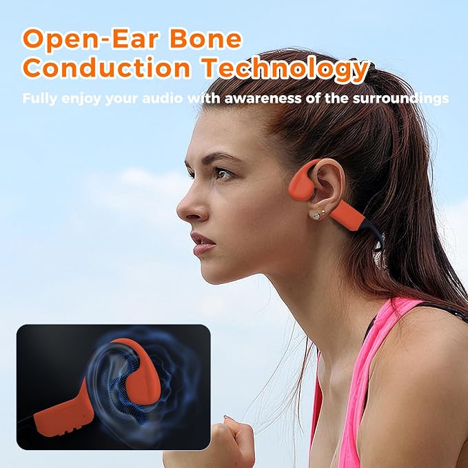 Full-Coverage Liquid Silicone Swimming Headphones, IP68 Waterproof Underwater Headphones, Bluetooth 6.0&MP3 with 32GB Memory Card, Soft/Skin-Comfortable Open Ear Bone Conduction Swim Earbuds(Carrot