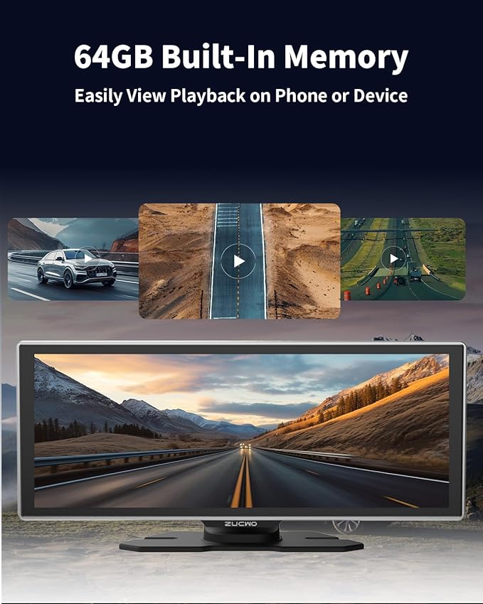 11.26 Inch Wireless CarPlay Screen for Car, Apple CarPlay & Android Auto Touch Screen for Car, Bluetooth, BT Music, Navigation, Car Record for Vehicles (Black)