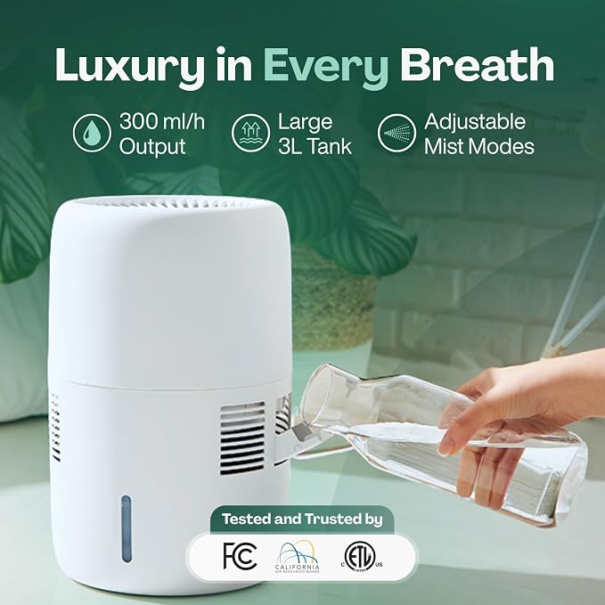 Smart Evaporative Humidifiers for Bedroom with App Control & 3L Tank – Mist-Free, No White Dust – Quiet Operation for Better Sleep – White Humidifier Klarta Humea