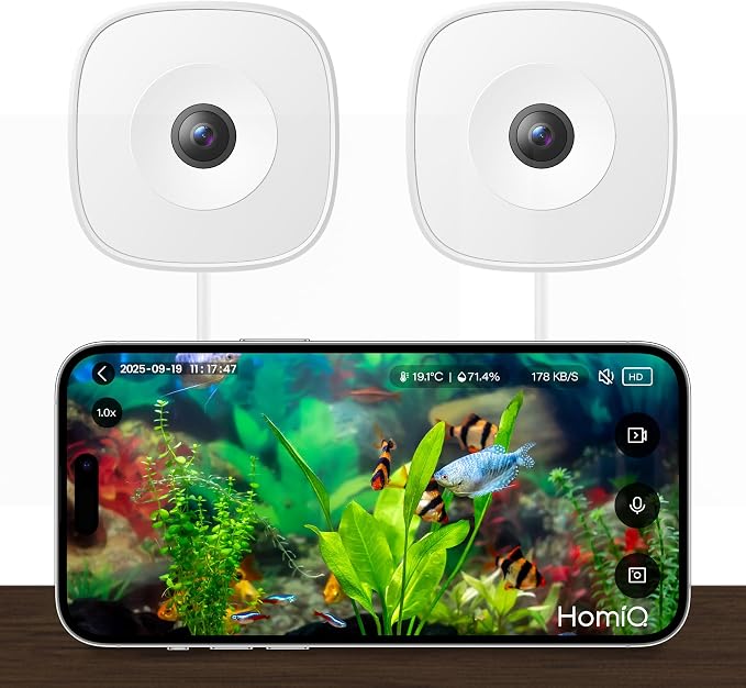 3MP 2K Aquarium & Terrarium Pet Camera, Magnetic Install & Close-Focus Lens for Fish, Lizard, Reptile pet and Window Bird Feeder, 2.4 GHz & 5GHz WiFi, Color Night Vision, Auto-Focus, 2Pack