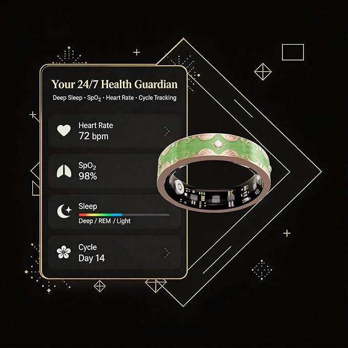 Smart Ring for Women Gift, Fitness & Vital Signs Monitoring, Sleep Tracker/Remote Photography/No Subscription(Green,9#)