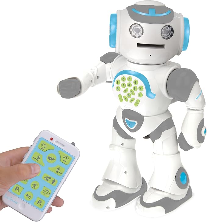 LEXiBOOK Powerman Max - Remote Control Walking Talking Toy Robot STEM Programmable Dances Sings Telling 10,000 Stories 300+ Learning Quiz Shooting Discs and Voice Repeat for Kids 4+ - ROB80EN, White