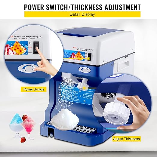 VEVOR 110V Electric Shaved Ice Machine 500W Snow Cone Maker Tabletop w/Adjustable Ice Texture, Ice Shaving Machine 265LBs/hr for Home and Commerical Use
