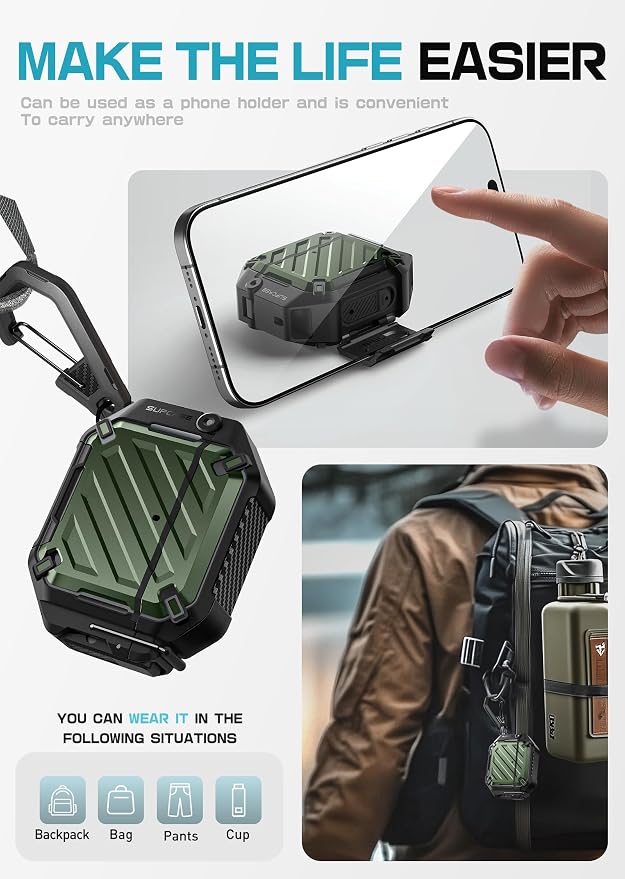 SUPCASE for AirPods 4 Case with Lock & Carabiner, IP68 Waterproof, Compatible with MagSafe, Military-Grade Protection Anti-Scratch Hard Shell Cover for AirPods 4th Generation 2024, Guldan