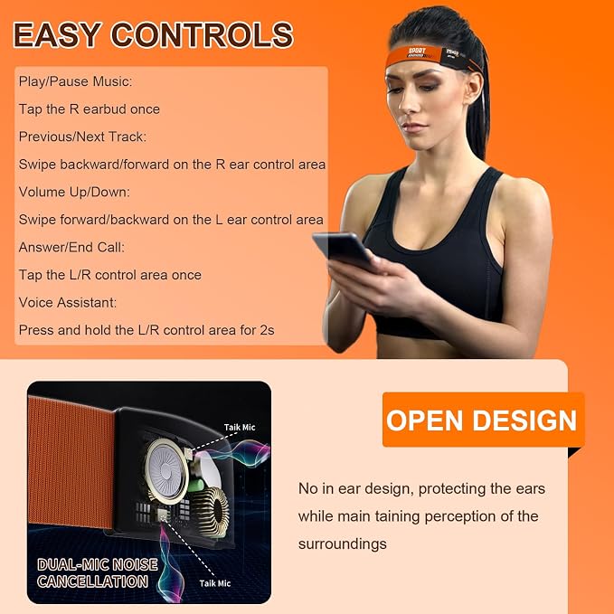 Sport Headphones Bluetooth 5.4 with Sweat Resistant Headband, Sleep Headband Headphone with HD Ultra-Thin Stereo Speakers, Comfortable Fit Wireless Headset with Headlamp for Cycling, Running, Fitness