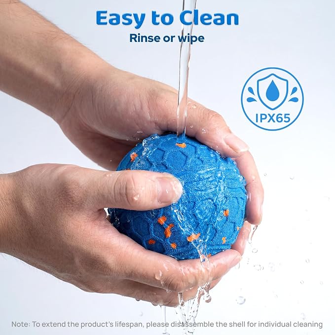 Smart Interactive Dog Ball Toy, Self Rolling Bouncy Ball for Medium and Large Dogs, Durable E-TPU Herding Ball with Auto Movement, IPX65 Waterproof & Washable Shell, Type-C Charging - Blue