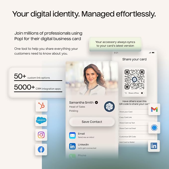 Authentic Patented Popl Bracelet™ (Avoid Fake Knockoffs) - Smart NFC Networking Card - Simply Tap to Exchange Contact Info, Capture Leads, & Manage Contacts (Black Rope Style)