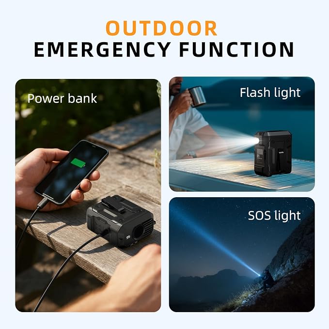 ASNUG Portable Waist Fan Rechargeable, 10000mAh Battery Powered & 45H Runtime, 10-Speed Personal Fan w/Lanyard, Flash Light, LED Display, Clip on Wearable Belt for Jogging Hiking Jobsite Warehouse