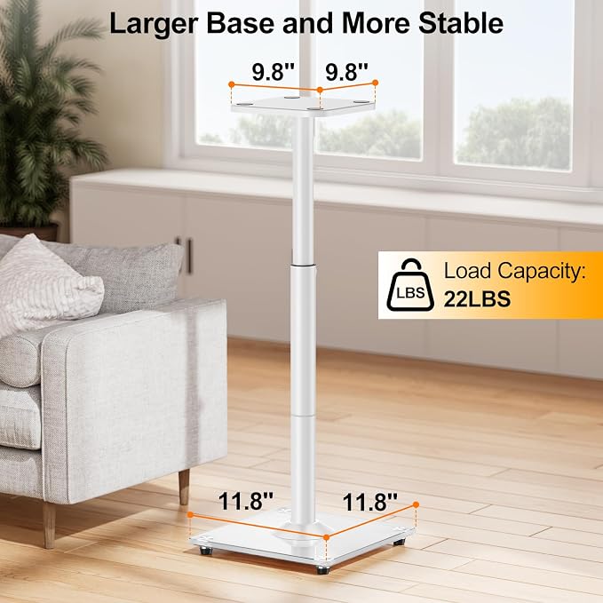 ELIVED Universal Speaker Stands Height Adjustable 28"-37.4", Bookshelf Speaker Stand Pair for Satellite Studio Large Speakers Up to 22 lbs, Surround Sound Speaker Stand with Cable Management, White