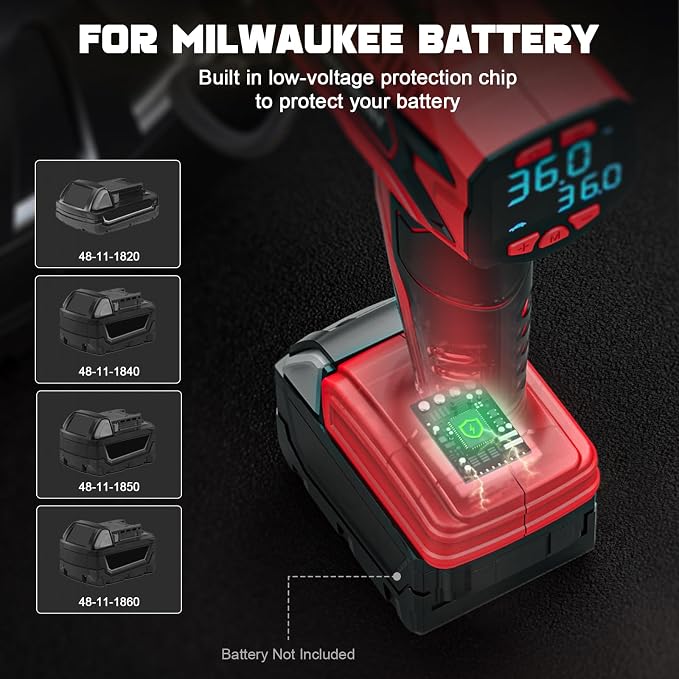 Tire Inflator Air Compressor Compatible with Milwaukee 18V Battery, LIVOWALNY 160 PSI Cordless Portable Electric Air Pump 2026 Bigger LCD Digital Pressure Gauge for Car, Bike, Sport Ball (Tool Only)
