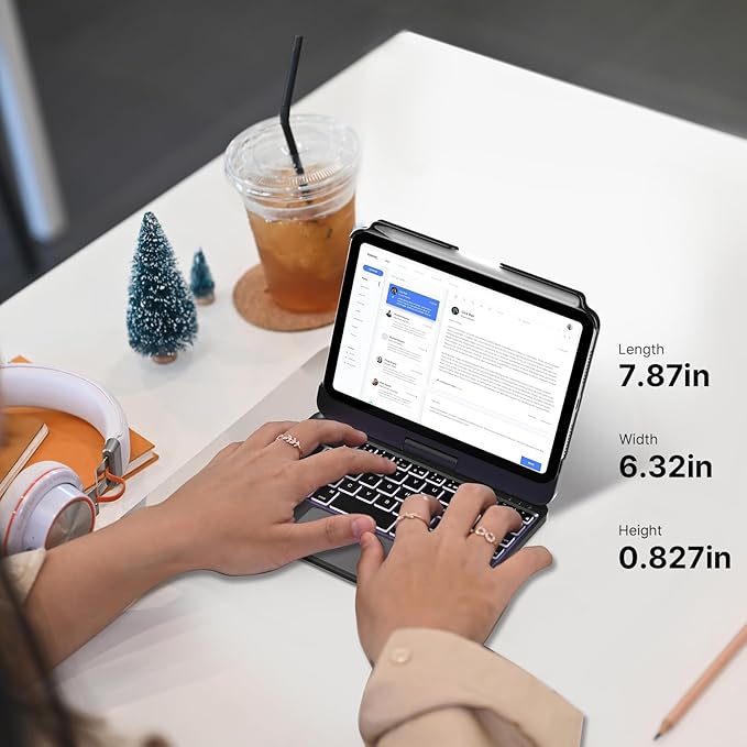 typecase Keyboard Case for iPad mini 7 (A17 Pro, 2024) & iPad mini 6th Gen (2021) 8.3-inch, Multi-Touch Trackpad, 360° Rotatable, 11-Color Backlit, Wireless Cover with Pencil Holder - Dark Gray