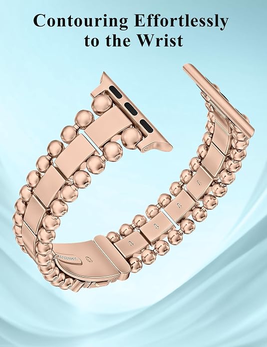 TOYOUTHS Beaded Bracelet Compatible with Apple Watch Bands 38/40/41/42/44/45/46/49mm Women, Dressy Fancy Stainless Steel Metal Elegant Jewelry Strap for iWatch Series 11 10 9 8 7 6 5 4 Ultra/SE 3 2 1