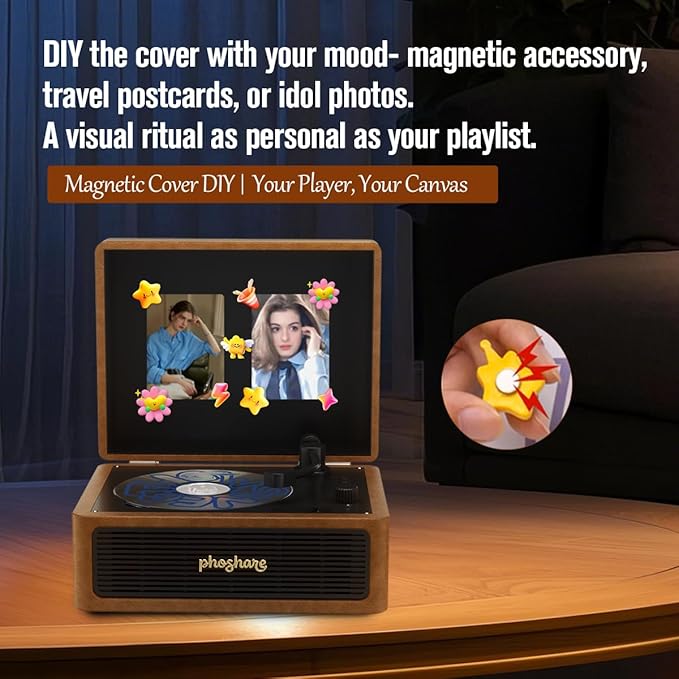 Retro Bluetooth CD Player Looks Like a Record Player, 3000mAh Rechargeable Battery for 3-4Hours Playback, CDplayer with Remote, USB/AUX, Dual Speakers