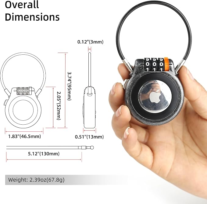 AirTag Holder with Combination Lock, Metal AirTag Lock Case Compatible with Apple Finder, Secure Tracker Tag Case Mount for Luggage, Suitcase, Backpack, Car, Outdoor Travel Gear Tracking