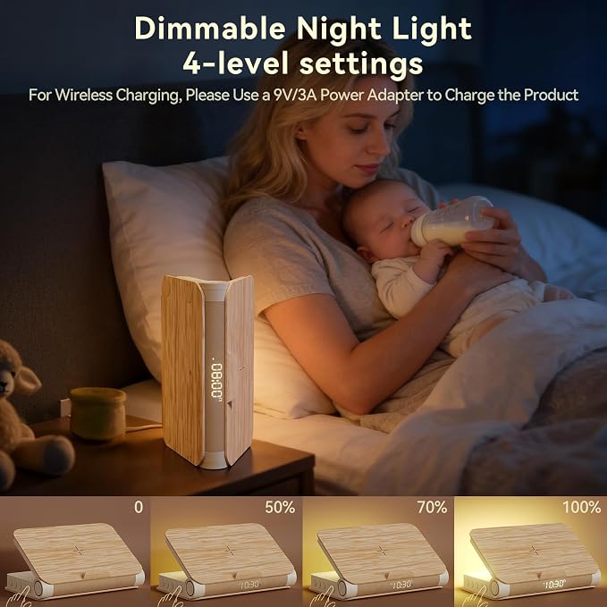 Vivilumens Alarm Clocks Bluetooth Speaker Dual Charging Wireless Bedside Lamp Night Light for Adults Teens with Book Shape Sunrise Wake Up Light for Bedroom Home Decor Gifts for Father（Wooden Grain）