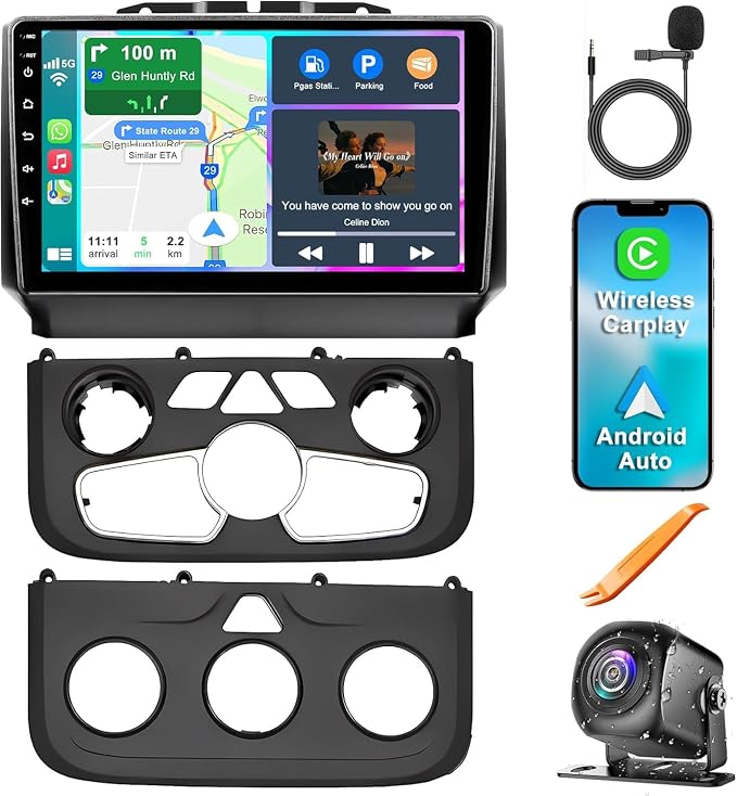 8-core 4G+64G Car Radio for Dodge 2013-2018 RAM 1500/2500/3500(Manual & Auto AC), 9 Inch IPS Touch Screen Car Stereo with Carplay&Android Auto,GPS, WiFi, Bluetooth,FM,Rear View, DSP, Android 15