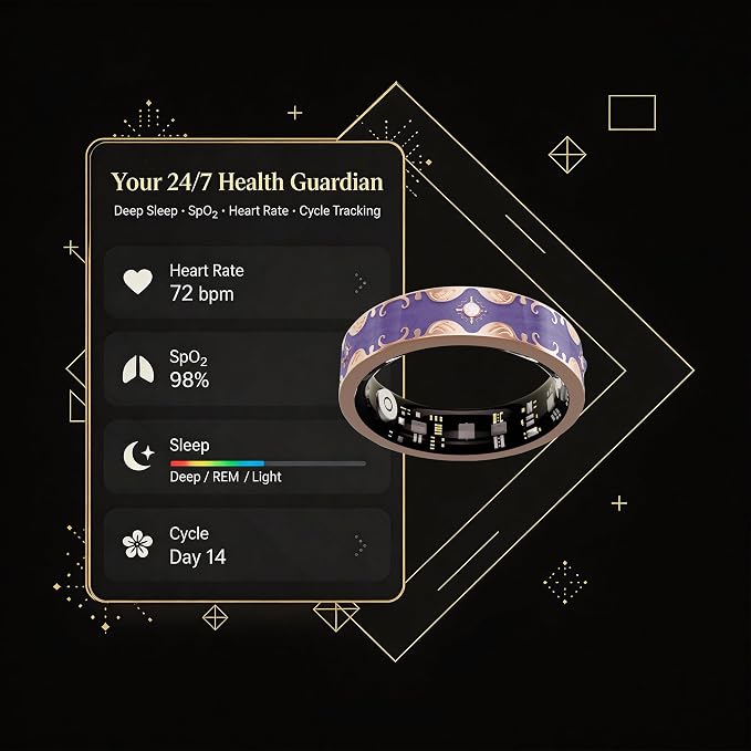 Smart Ring for Women Gift, Fitness & Vital Signs Monitoring, Sleep Tracker/Remote Photography/No Subscription(Purple,10#)