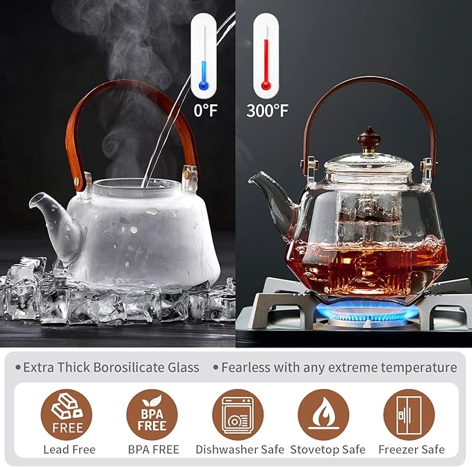 40oz Glass Teapot with Anti-Drip Spout & Coffee Mug Warmer with Auto Shut Off, 3 Temperature Settings