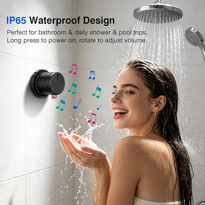 EWA Shower Speaker, Magnetic Portable Bluetooth Speaker with Phone Stand,Metal Portable Wireless Mini Speakers Waterproof with Rotary Control,for Bathroom Gym Home, Birthday Gifts (Black)