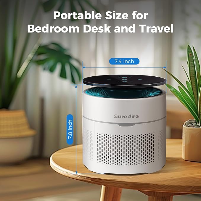 Small Desktop Air Purifier with HEPA Filter for Home and Office, Large Touch Display with Filter Indicator, Timer, Sleep Mode, Covers up to 250 Sq.Ft