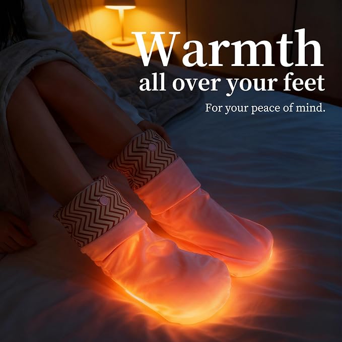 【Ymwemv】 3-in-1 Heated Foot Warmers for Sleeping & Office, 5000mAh Battery Lasts All Night, 3 Adjustable Heat Settings, Electric Warming Socks/Mat for Women with Cold Feet