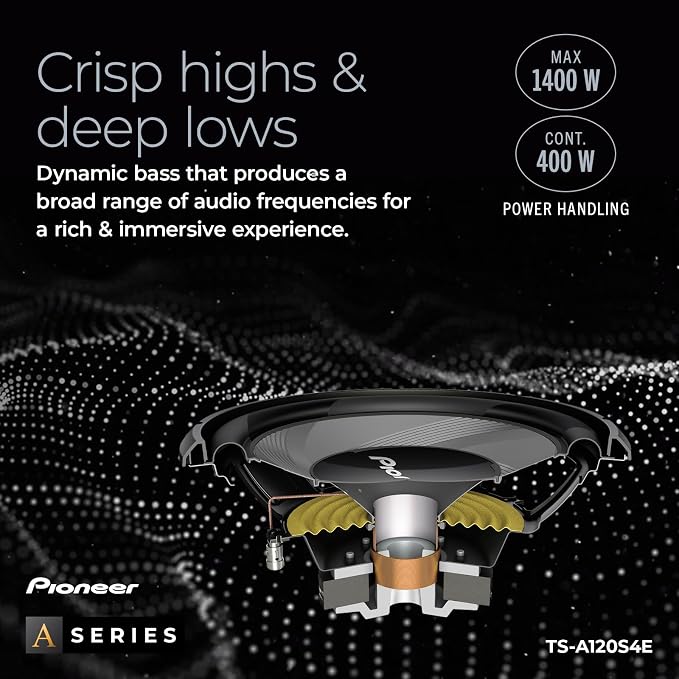 Pioneer A-Series TS-A120S4E 12” Subwoofer – 1400W Max, Sealed or Ported Enclosure Compatible, Strong Bass