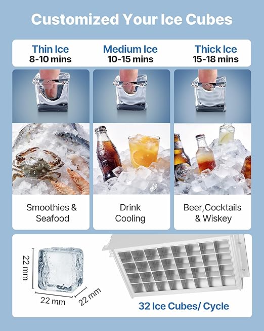 VEVOR Commercial Ice Maker Machine, 90 lbs/24h with 13 lbs Storage Capacity, Dual Water Inlet Countertop/Freestanding/Under Counter, Stainless Steel Ice Maker with LED Display, for Home Bar