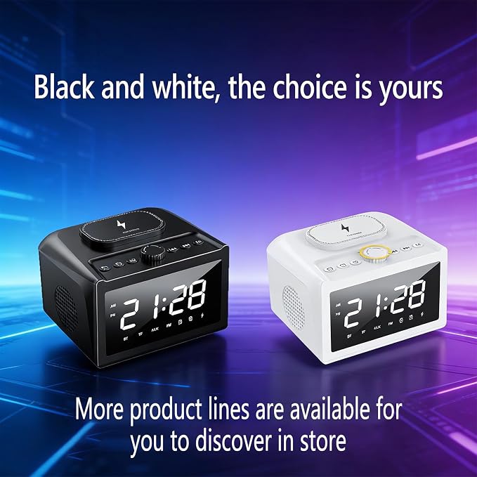Multifunctional Wireless Charger, Wireless Charging Station with Time and Alarm Clock, Charging Dock with Bluetooth Speaker, 15W Wireless Fast Charging, All-in-One Charging Base,S31 Black.