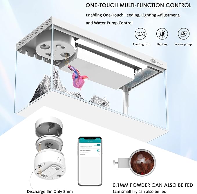 Smart Fish Tank Aquarium Kit with APP Control and Auto Feeder -1.5 Gallon Fish Tank Multi-Layer Filtration System Silent Pump & UHD Glass -16 Million DIY Colors Includes Mini Magnetic Scrubber Scraper