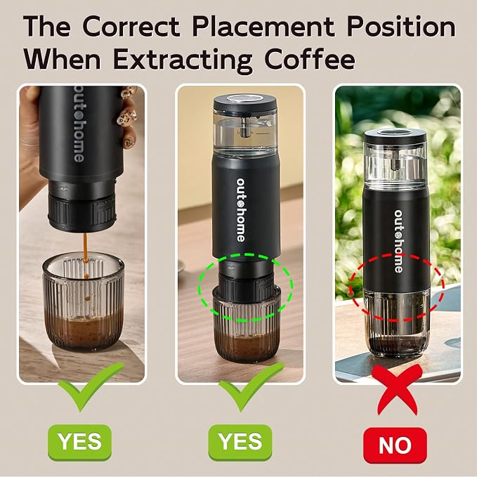 outohome Portable Electric Espresso Machine,15 Bar Self Heating Outdoor Coffee Maker, Travel Coffee Machine for Camping With Ground Coffee and NS Capsule for RV, Office,Car Coffee with carry Bag
