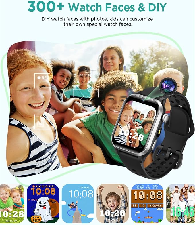 Smart Watch for Kids NO APP/Phone, 1.52" Fitness Tracker Watch Pedometer, Heart Rate, Flashlight, Video Camera, Puzzle Games, Sleep Monitor, IP68 Waterproof, Gift for Boys Girls 5-16,Black