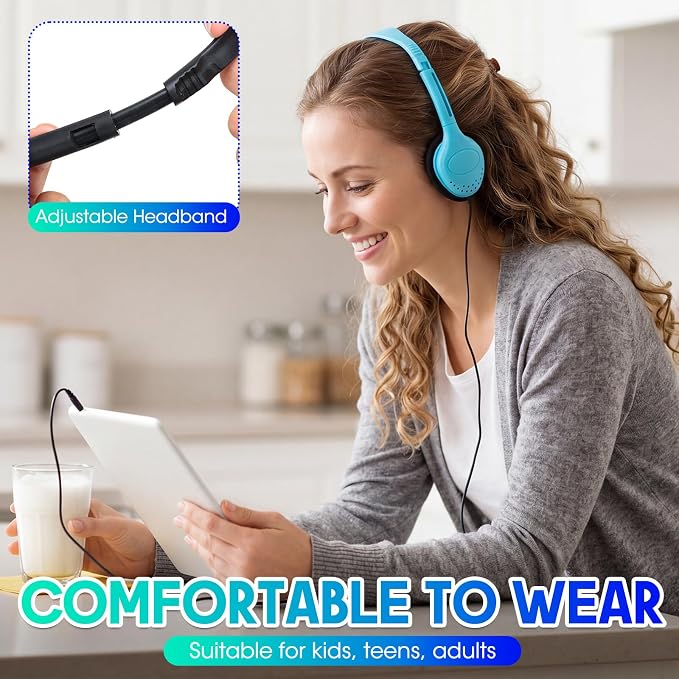 Frienda 48 Pack Classroom Headphones Bulk, Wired School Headsets for Students, Stereo Headphones with 3.5 mm Plug for Classroom, Online Learning, Library(Basic,Orange, Navy, Black, Blue)