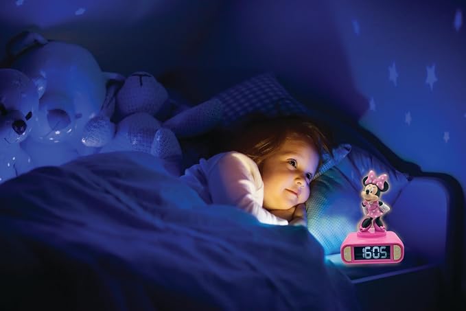 Lexibook, Disney, Minnie Nightlight Alarm Clock, Sounds and Melodies, LCD Backlit Screen, Luminous, Snooze, Pink, M