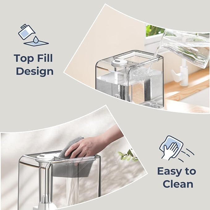 Humidifiers for Bedroom Large Room, Top Fill 6.5L Cool Mist Humidifier, 45H Runtime, 28dB Quiet Ultrasonic Air Humidifier for Home, Whole House, Baby Nursery, Night Light (White)