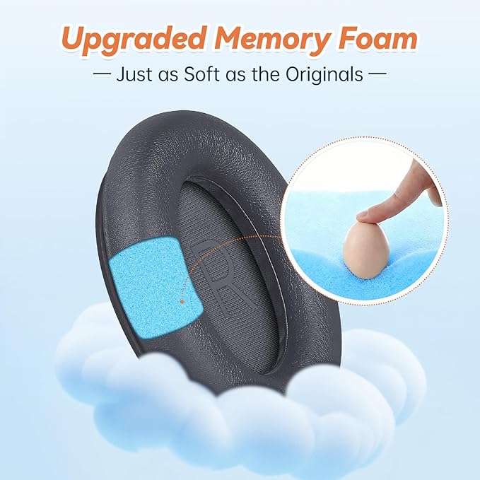 Aurivor Replacement Ear Pads for Bose QuietComfort 45 35 ii (QC45 QC35) Headphones, Earpads Cushions for QC SE SC & New Quiet Comfort (Deep Bass), with Softer Foam & Protein Leather (Eclipse Grey)