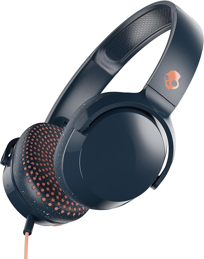 Skullcandy Riff On-Ear Wired Headphones, Convenient for Travel with 3.5mm AUX Plug, Built-in Microphone, Foldable Lightweight Comfortable Design, Durable Headband, Reliable Simplicity - Blue/Sunset