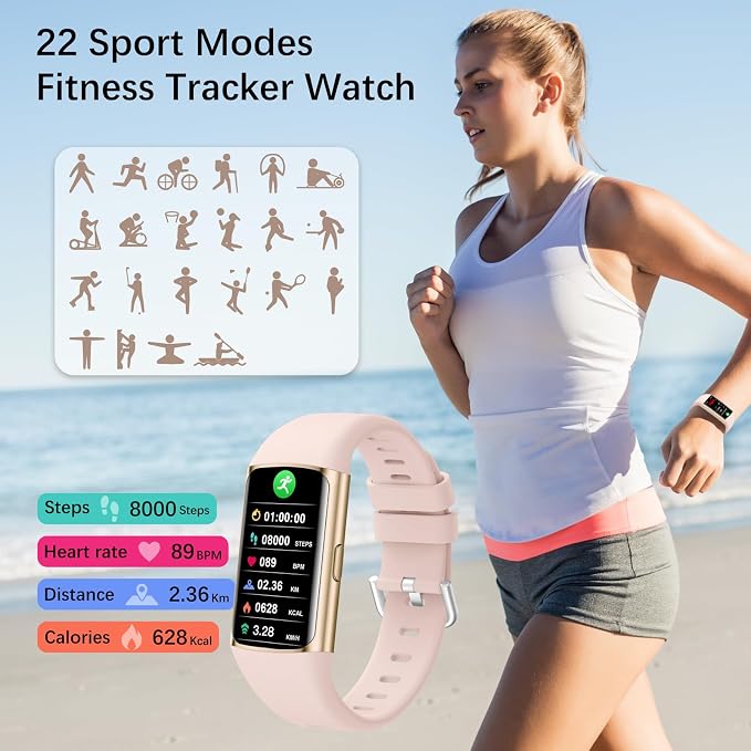 Smart Watch, Step Tracker Watch with 24/7 Heart Rate Monitor, Blood Oxygen, Sleep Monitor, Step Counter, Sports, IP68 Waterproof Fitness Watches for Men Women Compatible with Android & iPhone (Gold)