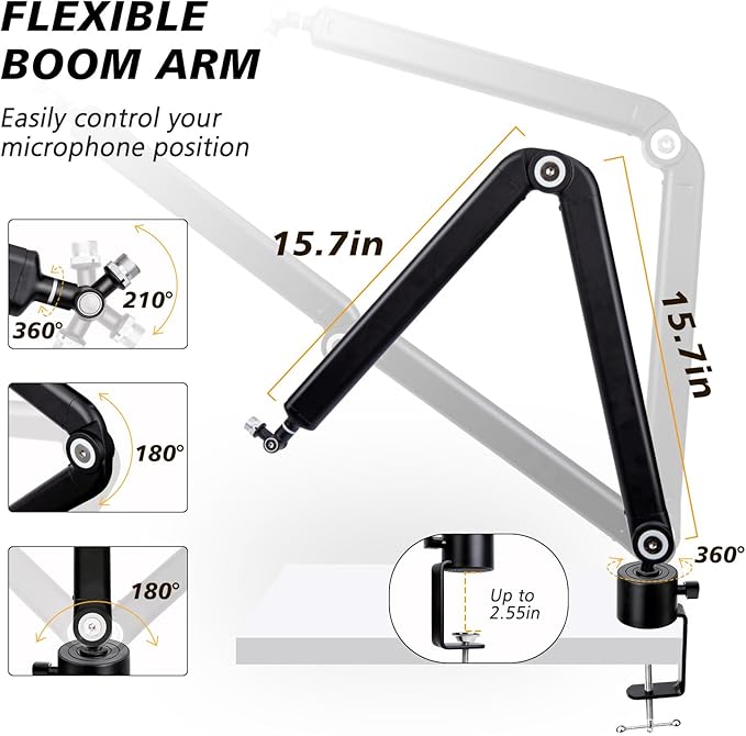 SUNMON Shure SM7dB Boom Arm with Pop Filter - Adjustable Mic Arm Compatible with SM7dB Microphone, Noise reduction Mic Windscreen, Weighted Metal Height adjustment Mic Stand for Shure Microphone