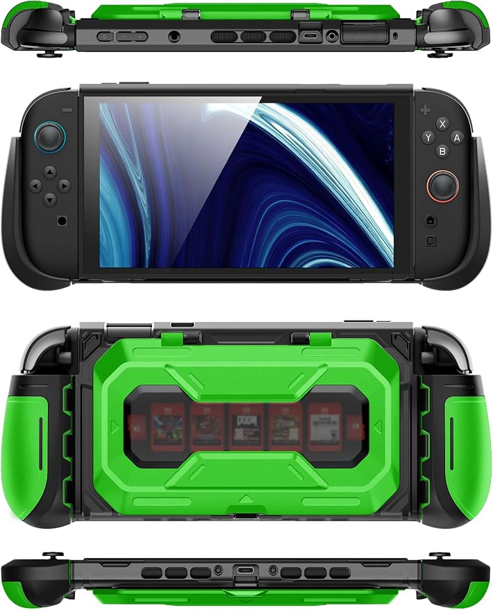Mumba Dockable for Nintendo Switch 2 Case with Flip Stand, [Titan] Ergonomic Switch 2 Grip Protective Cover Holds 5 Game Cards & 2 TF Cards TPU Accessories and Quick-Release Joy-Con Design (Green)
