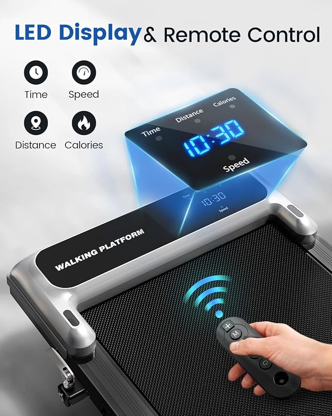 Walking Pad Treadmill with Handle Bar and Adjustable Incline, Compact Portable Treadmills for Home Office, 2.5HP Quiet Anti-Slip Under Desk Treadmills, 0.6-3.8 MPH Remote Speed Control