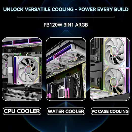FB120 3 Pack 120mm ARGB PC Cooling Fans - Infinite Mirror Design, 16.8M Colors & Remote, PWM Speed Control, High Airflow, Wireless Splicing/Daisy-Chain, Quiet Case Fans for Gaming PC Build