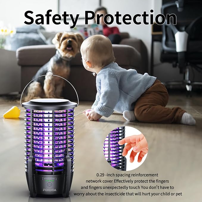 FOXLVDA Bug Zapper Outdoor & Indoor, Mosquito Zapper 2 in 1 Portable & Rechargeable Bug Zapper with 3600mAh Battery & LED Night Light, Powerful Electric Fly Zapper for Patio, Backyard, Garden, Camping