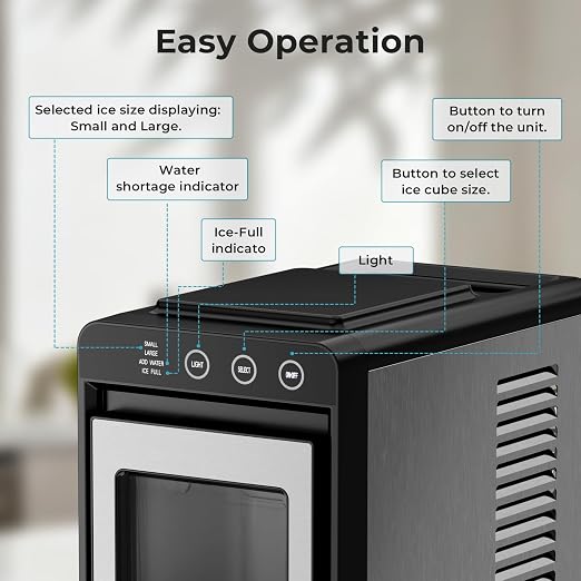 Antarctic Star Countertop Ice Maker Machine - 26.5lbs/24H, 8 Bullet Ice in 6 Mins, Self-Cleaning Portable Ice Maker with 2 Ice Sizes, Touch Display & Blue Light for Home, Office, Bar,Steel