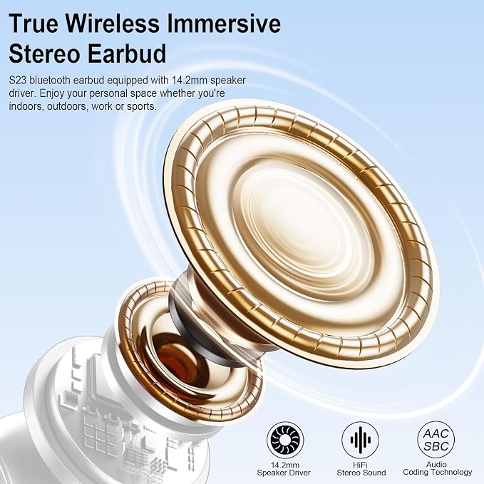 Wireless Earbuds, Bluetooth Headphones, Stereo Bass Ear Buds with ENC Noise Cancelling Mics, Bluetooth Earbuds with LED Display Charging Case, IP7 Waterproof Earphones for Android iOS/Light white