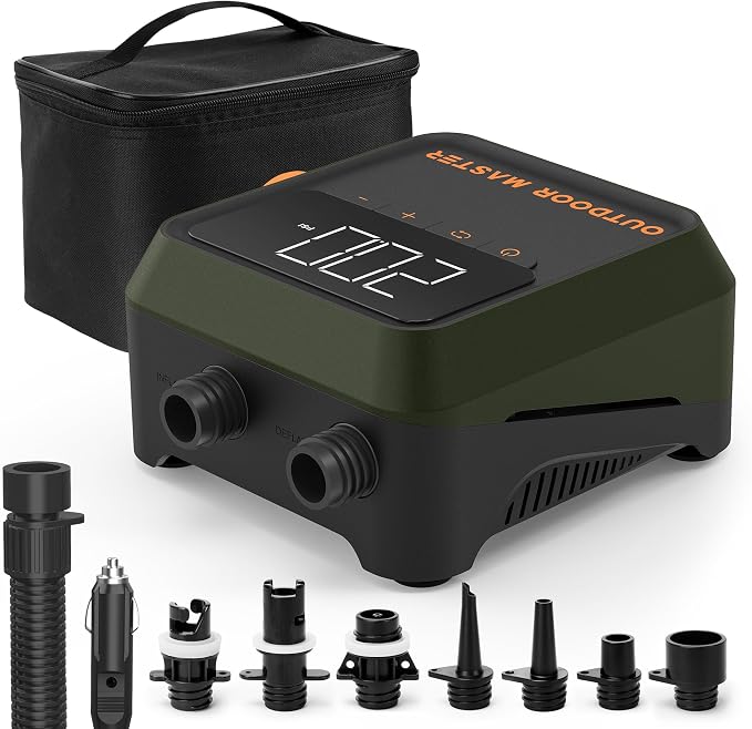 OutdoorMaster The Cachalot 2 Paddle Board Pump, 20PSI High Pressure SUP Air Pump, 12V DC Car Connector for Inflatable SUP Boards, Dual Stage Inflation & Auto-Off, Deflation Function