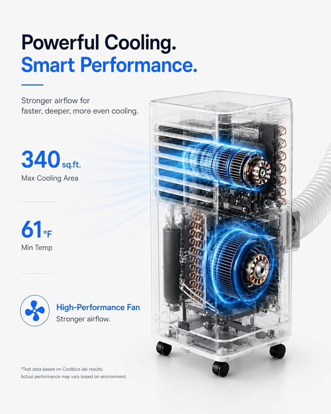 Coolblus Portable Air Conditioners, 8400 BTU air conditioner Cools Up to 350 Sq.Ft, 3 in 1 Portable AC with Remote, 24H Timer, Sleep Mode, Window Kit & Filter Brush, No Wall Required