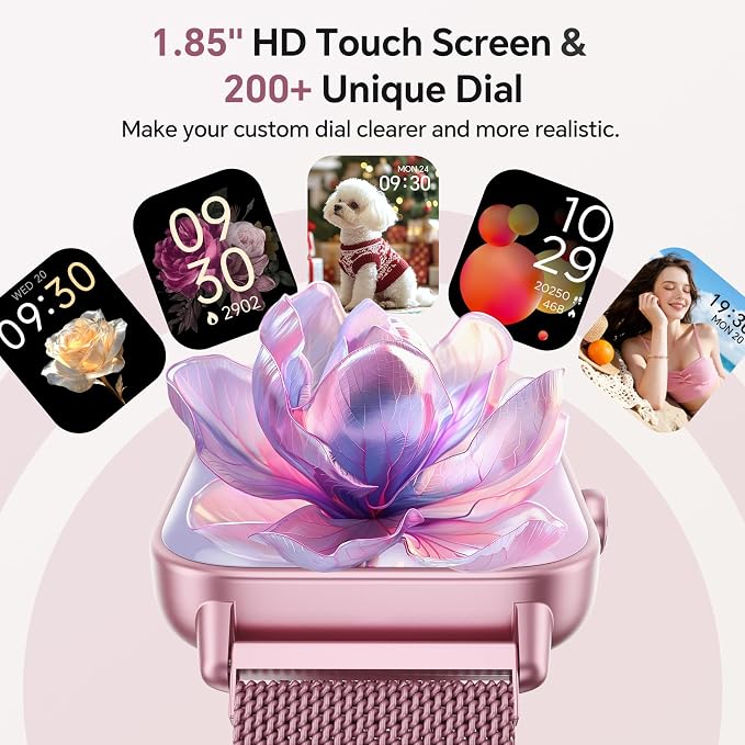 Smart Watches for Women (Calls/SMS/Reminders), 1.85" HD Alexa Smart Watch for Android Phones & iphone Compatible, 120+ Sport Modes Fitness Watch, Heart Rate/SpO2/Sleep Tracker, 3ATM Fitness Trackers