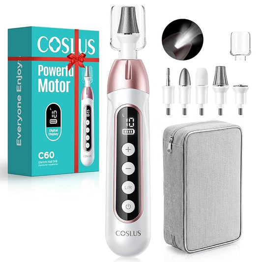 COSLUS C60 Professional Pedicure Manicure Kit: Cordless Electric Nail File with 10 Speed & LCD Display, Thick Toe Nail Grinder for Hand Feet, Remove Cuticles, Callus for Men Women Seniors, Home Salon